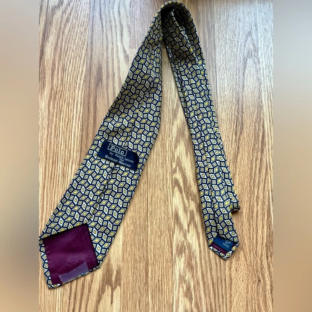 Polo by Ralph Lauren for Neiman Marcus Geometric Yellow Navy Tie